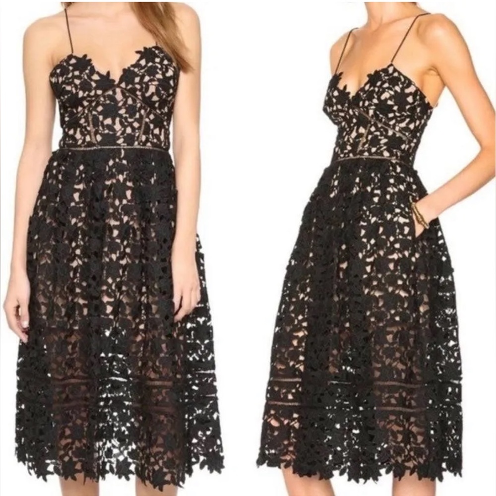 Black Self-Portrait Azalea Midi Dress